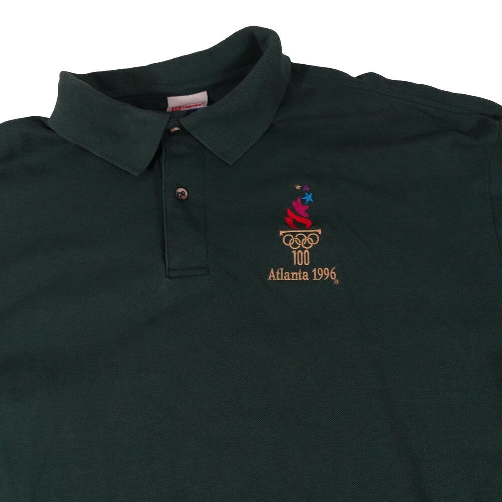 Atlanta 1996 Olympics Embroidered Hanes Cotton Made USA Golf Polo Men's XL